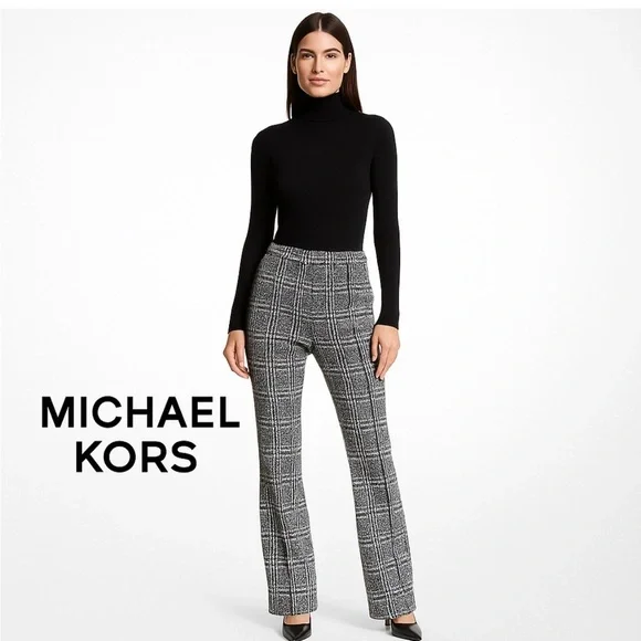 Michael Kors Plaid Straight Cut Pants Trousers Side Zipper Black & Gray Size L - Picture 5 of 10